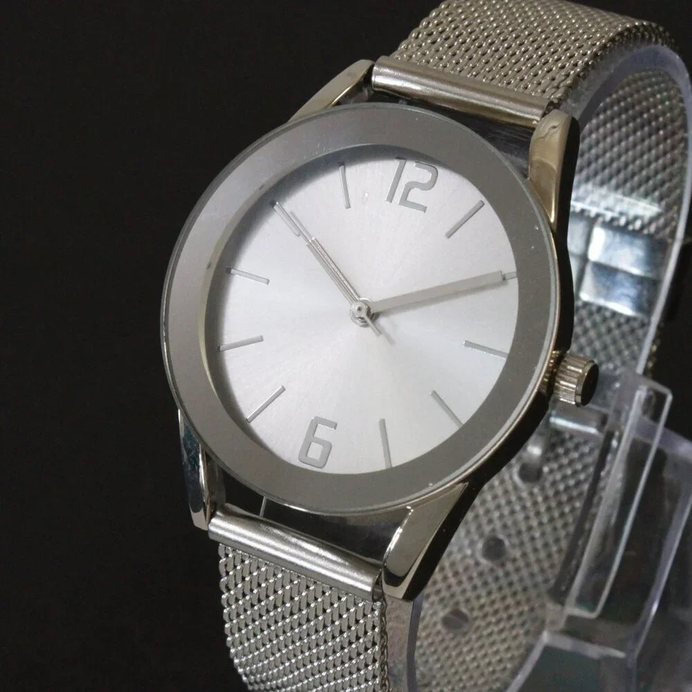 Accutime Ladies Quartz Watch Silver Tone With Wire Milanese Bracelet 34mm